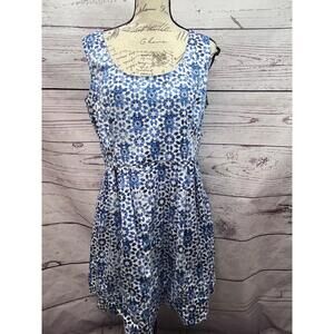 Calvin Klein‎ Blue White Print Sleeveless Dress Size 14 A-Line Womens